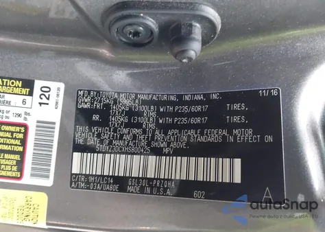 2017 Toyota Sienna Xle 8 Passenger z USA, uszkodzony, nr VIN 5TDYZ3DCXHS800425